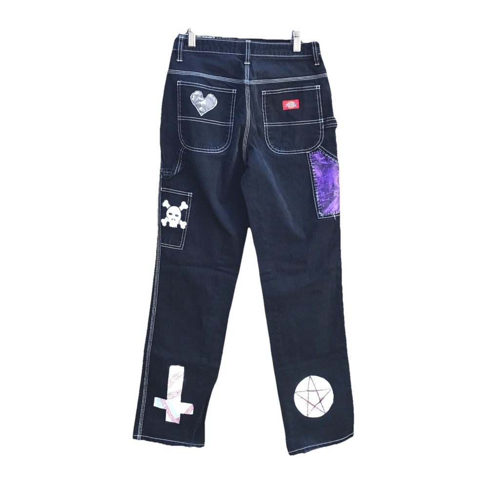 Custom Dickies 0/24 Black Carpenter Pants Punk Goth Patchwork 27x30